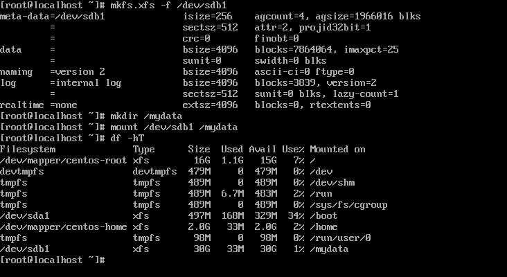 CentOS7成功分区格式化挂载数据盘图